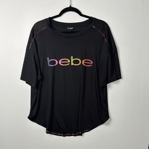 Bebe Black Short Sleeve Tee with Rainbow Accents NWOT Sz 1X